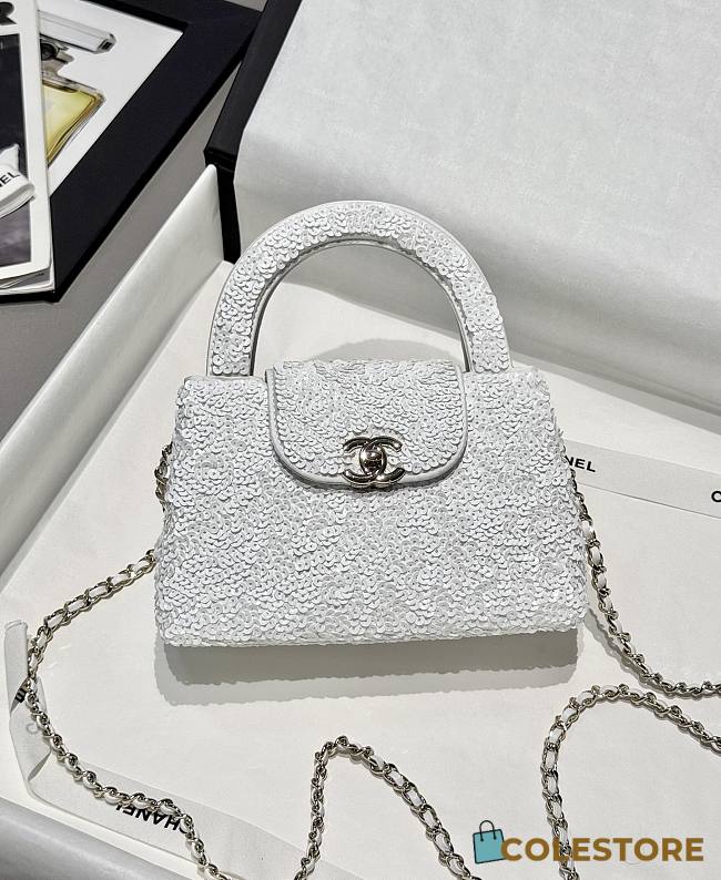 Colestore Chanel Mini Kelly in White Sequins 13x19x7cm - 1