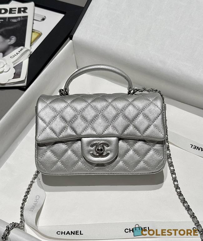 Colestore Chanel CF Flap Handle Bag Mini Incas Sliver 20x9x13cm - 1
