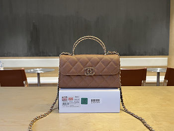 Colestore Chanel 25S Cross Handle Kelly Chain Bag Brown 18x10x4.5cm