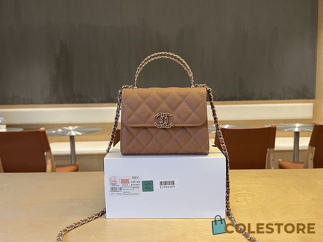 Colestore Chanel 25S Cross Handle Kelly Chain Bag Brown 11.5x14.5x5.5cm - 1