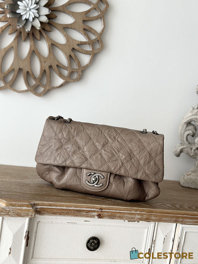 Colestore Chanel Gray Brown Washed Leather Lady Braid Bag 30×18×4cm - 1