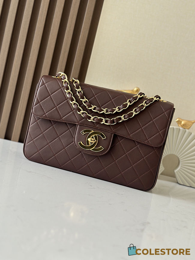 Colestore Chanel Vintage Brown Classic Large Jumbo Single Flap 30x21x8cm - 1