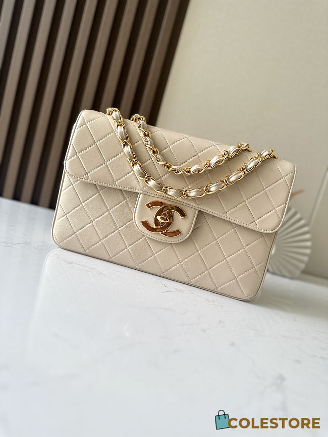 Colestore Chanel Vintage Light Beige Classic Large Jumbo Single Flap 30x21x8cm - 1