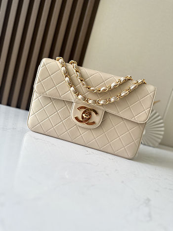Colestore Chanel Vintage Light Beige Classic Large Jumbo Single Flap 30x21x8cm