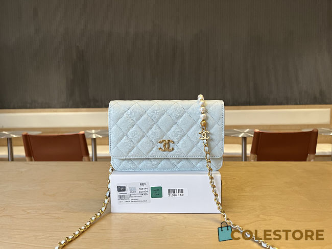 Colestore Chanel Woc Lamskin Light Blue Pearl on Chain 19x12x3.5cm - 1
