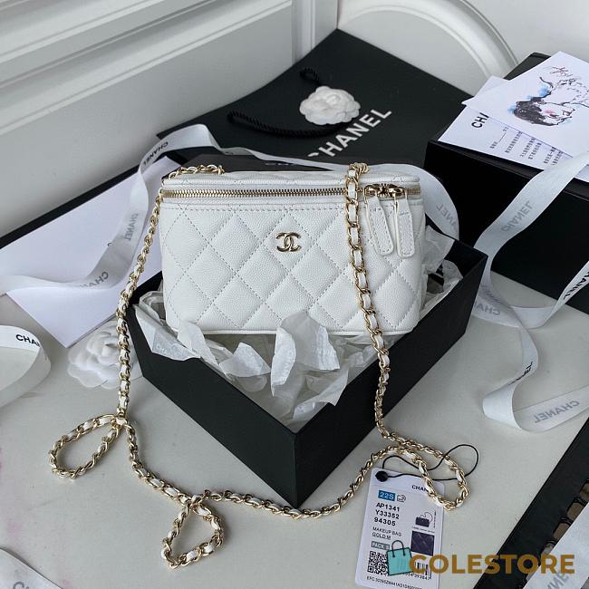 Colestore Chanel Classic White Caviar Vanity Bag 16x8x10cm - 1
