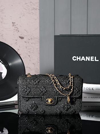 Colestore Chanel Dolce Raffia Woven Medium Flap Bag 15.5x25x6cm