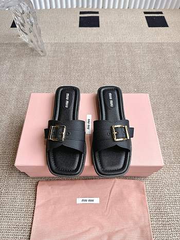 Colestore Miu Miu Flat Slide Sandals in Black