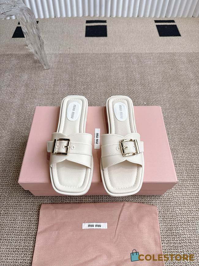 Colestore Miu Miu Flat Slide Sandals in White - 1