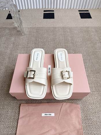 Colestore Miu Miu Flat Slide Sandals in White