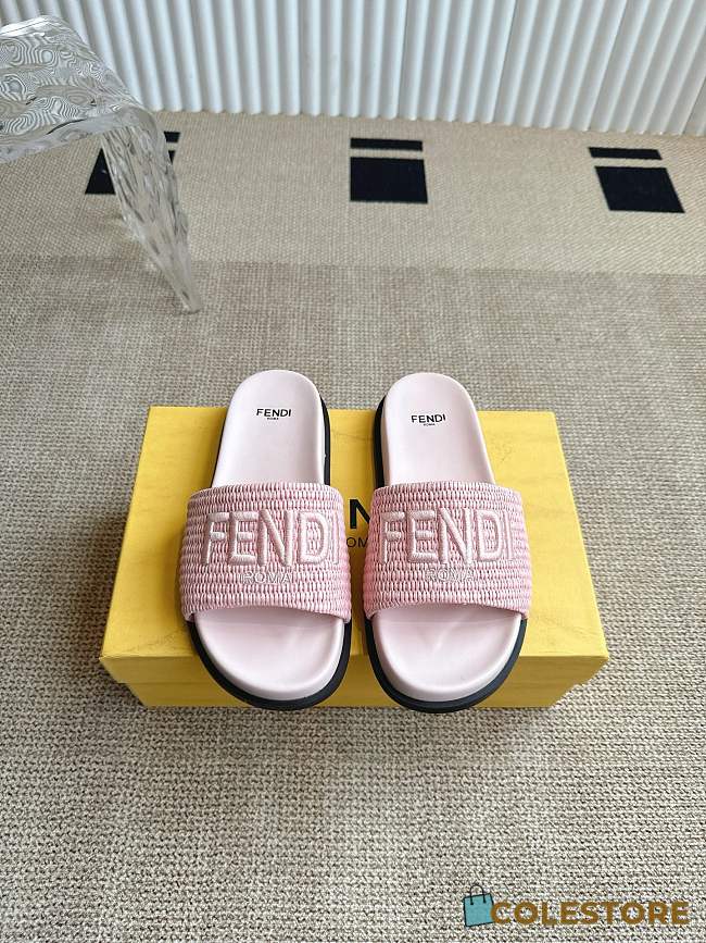 Colestore Fendi Flat Woven Embroidered Logo Slides Pink  - 1