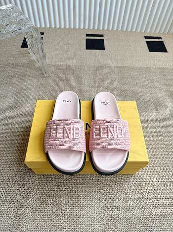 Colestore Fendi Flat Woven Embroidered Logo Slides Pink 