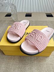 Colestore Fendi Flat Woven Embroidered Logo Slides Pink  - 5