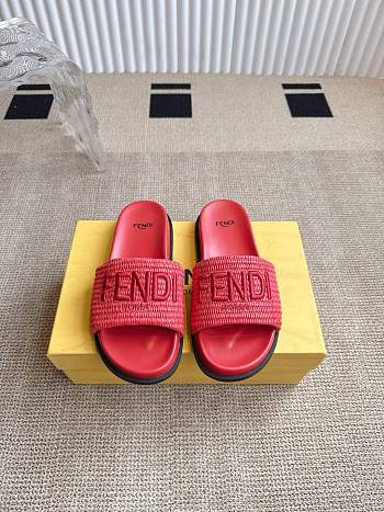 Colestore Fendi Flat Woven Embroidered Logo Slides Red