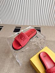 Colestore Fendi Flat Woven Embroidered Logo Slides Red - 6