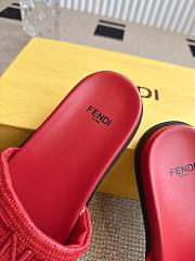 Colestore Fendi Flat Woven Embroidered Logo Slides Red - 5