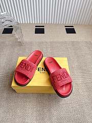 Colestore Fendi Flat Woven Embroidered Logo Slides Red - 4