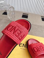 Colestore Fendi Flat Woven Embroidered Logo Slides Red - 3