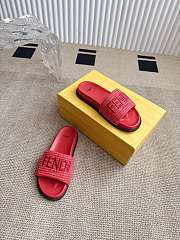 Colestore Fendi Flat Woven Embroidered Logo Slides Red - 2