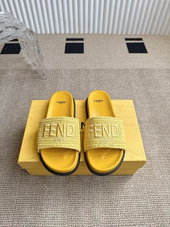 Colestore Fendi Flat Woven Embroidered Logo Slides Yellow