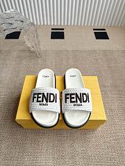 Colestore Fendi Flat Woven Embroidered Logo Slides White - 1
