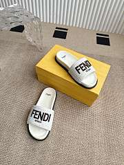 Colestore Fendi Flat Woven Embroidered Logo Slides White - 2