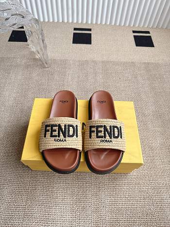 Colestore Fendi Flat Woven Embroidered Logo Slides Brown