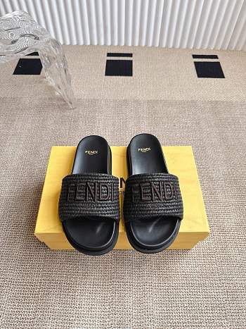 Colestore Fendi Flat Woven Embroidered Logo Slides Black