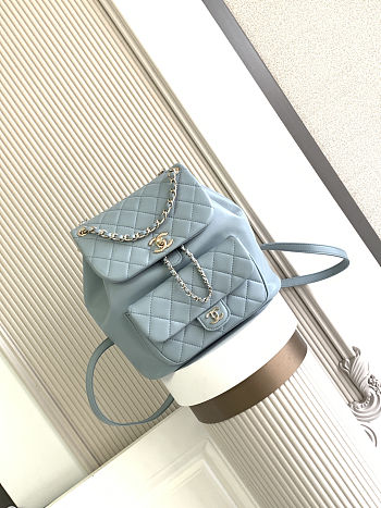 Colestore Chanel Duma Leather Backpack in Haze Blue 22x25x18cm