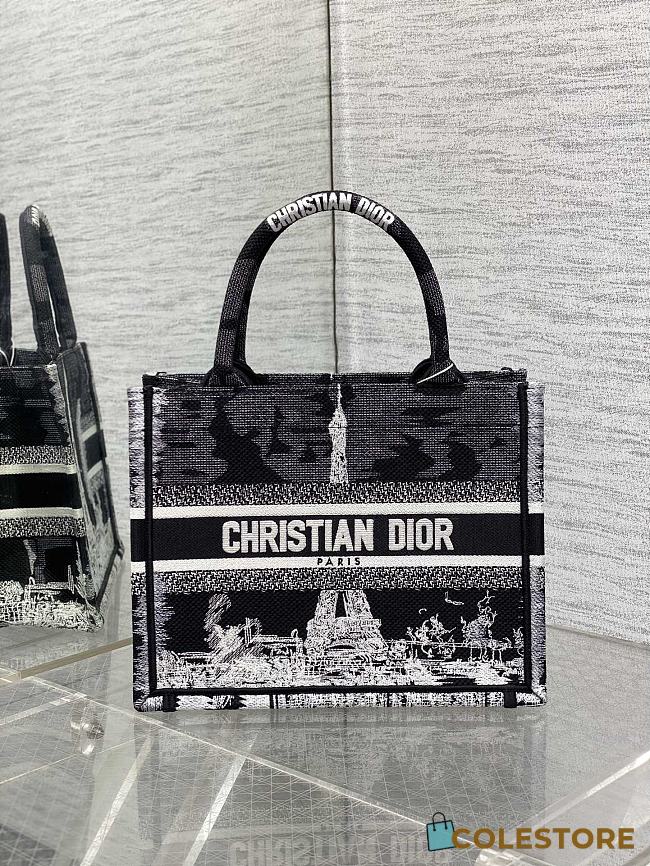 Colestore Dior Medium Dior Book Tote Black and White Paris Embroidery 26x8x22cm - 1