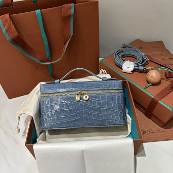Colestore Loro Piana Extra Pocket L19 Crocodile Blue 19x7x12cm