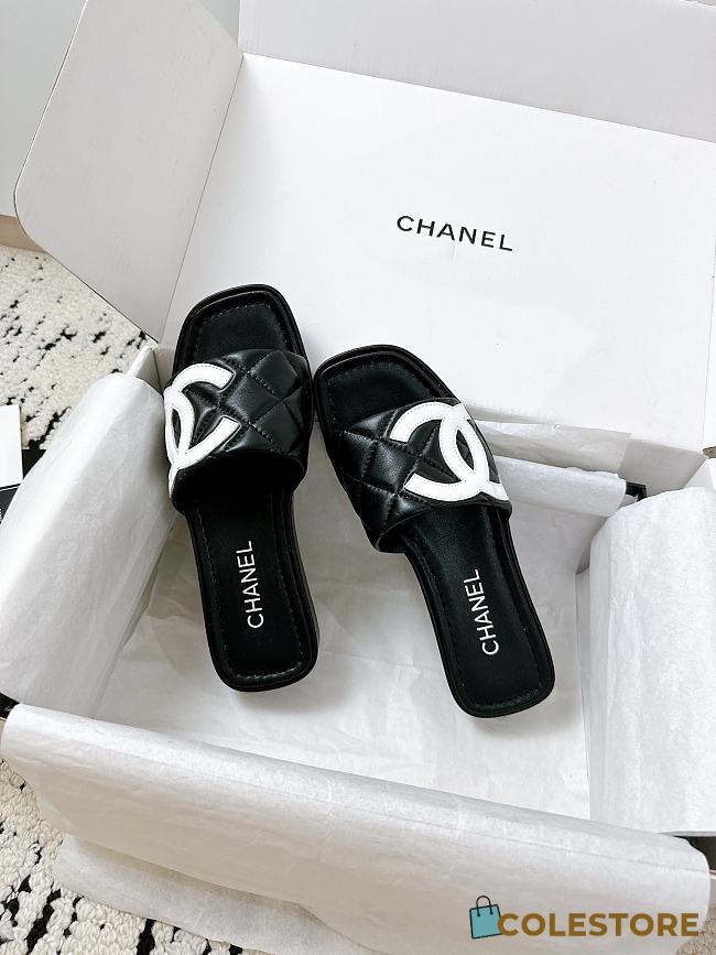 Colestore Chanel Black Flat Slides  - 1