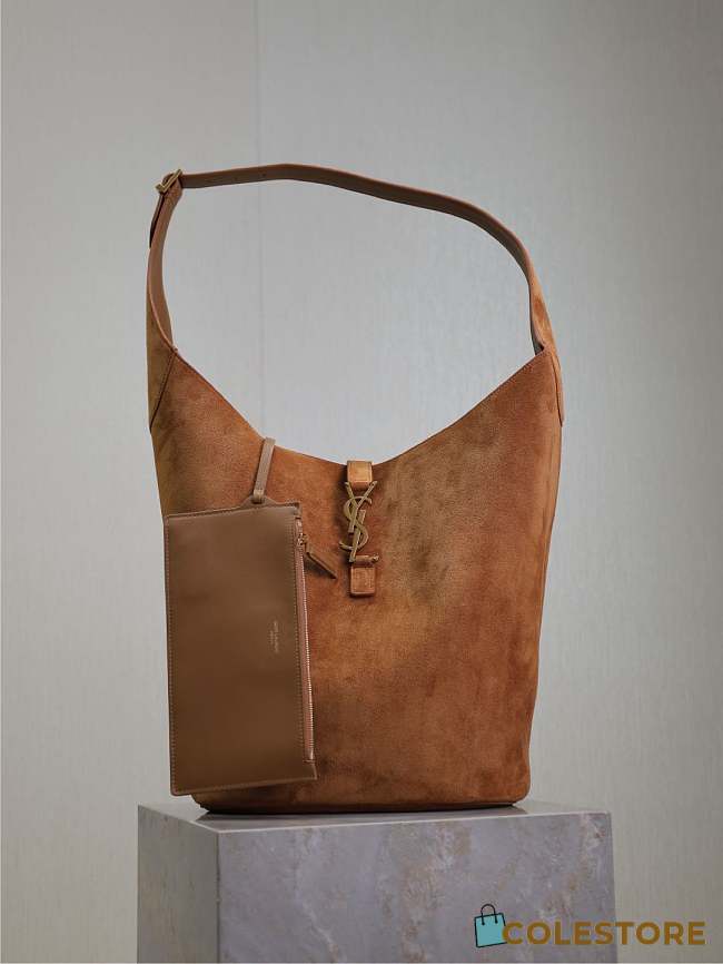 Colestore YSL Saint Laurent Le 5 A 7 Hobo Bag in Bronze Brown Suede 26×31.5×13.5cm - 1