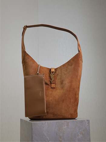 Colestore YSL Saint Laurent Le 5 A 7 Hobo Bag in Bronze Brown Suede 26×31.5×13.5cm