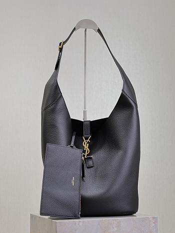 Colestore YSL Saint Laurent Le 5 A 7 Hobo Bag in Grained Leather Black 26×31.5×13.5cm