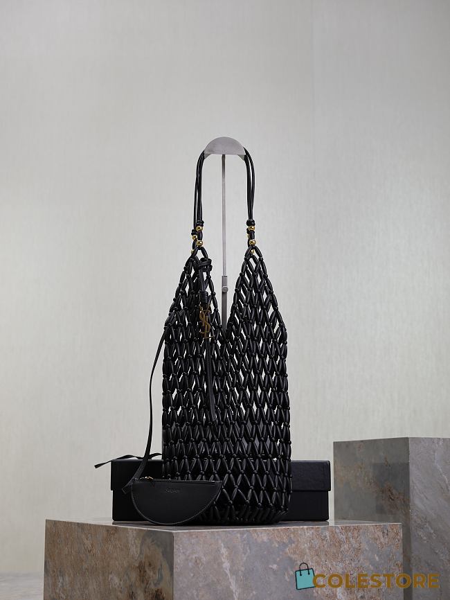 Colestore YSL Saint Laurent Wood Beads Supple Bucket Black Bag 14×43×14cm - 1
