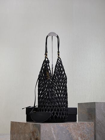 Colestore YSL Saint Laurent Wood Beads Supple Bucket Black Bag 14×43×14cm
