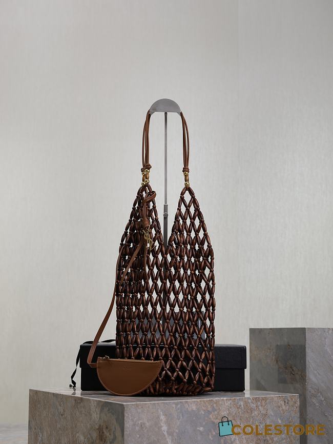 Colestore YSL Saint Laurent Wood Beads Supple Bucket Brown Bag 14×43×14cm - 1