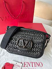 Colestore Valentino Garavani Alltime Woven Leather Shoulder Handbag Black 23.5x18x8cm - 5