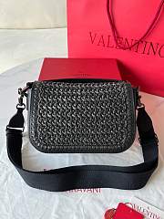 Colestore Valentino Garavani Alltime Woven Leather Shoulder Handbag Black 23.5x18x8cm - 2