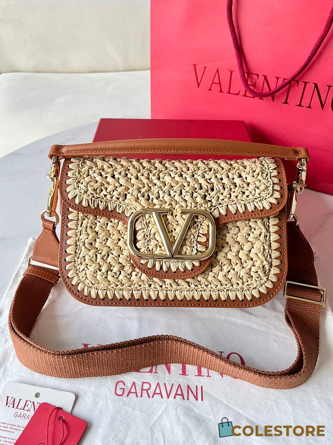 Colestore Valentino Garavani Alltime Woven Leather Shoulder Handbag Natural 23.5x18x8cm - 1
