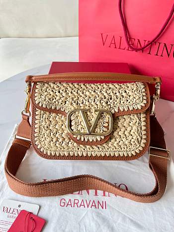 Colestore Valentino Garavani Alltime Woven Leather Shoulder Handbag Natural 23.5x18x8cm
