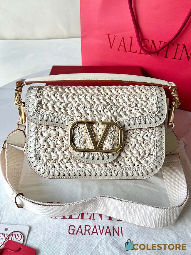 Colestore Valentino Garavani Alltime Woven Leather Shoulder Handbag White 23.5x18x8cm - 1