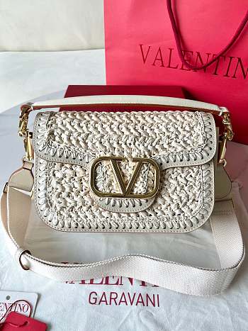 Colestore Valentino Garavani Alltime Woven Leather Shoulder Handbag White 23.5x18x8cm