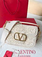 Colestore Valentino Garavani Alltime Woven Leather Shoulder Handbag White 23.5x18x8cm - 4