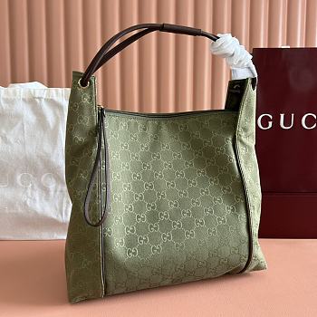 Colestore Gucci Nylon Leather Hobo Shoulder Bag Green 36x36x10cm