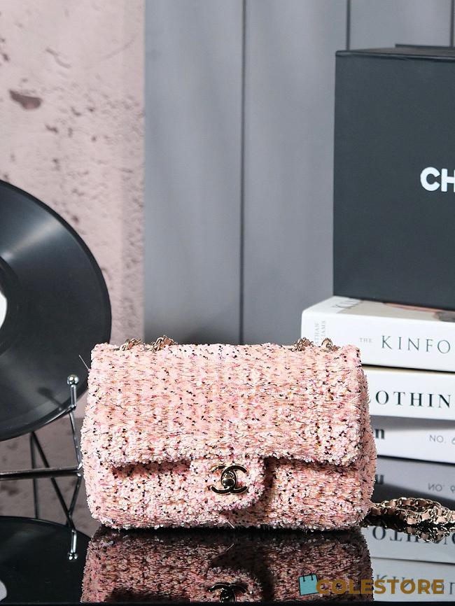 Colestore Chanel Tweed Rosa Flap Bag 20x13x7cm - 1