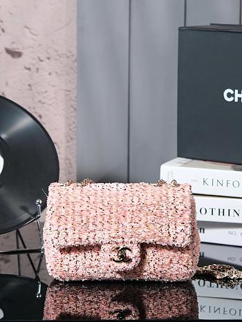 Colestore Chanel Tweed Rosa Flap Bag 20x13x7cm