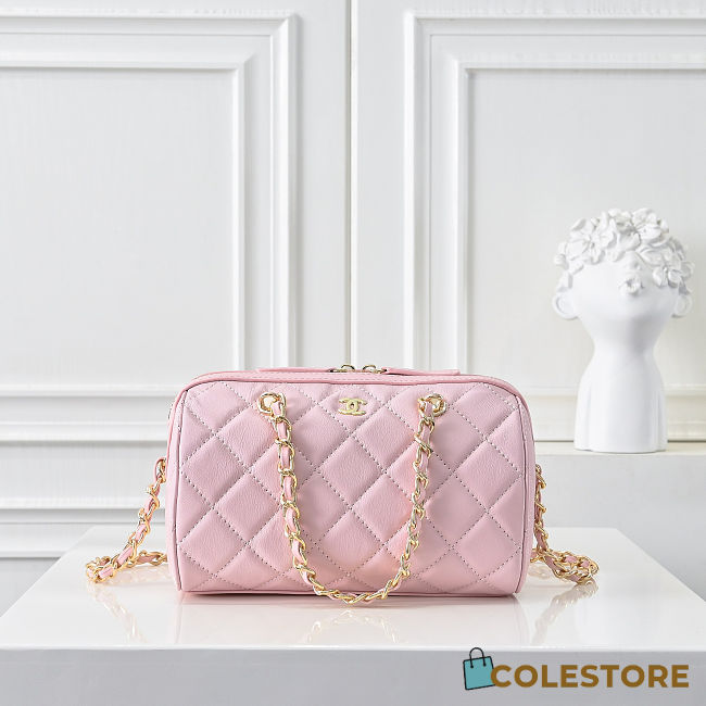 Colestore Chanel Quilted Boston Bag in Light Pink with Gold Chain 18.5x11x11cm - 1