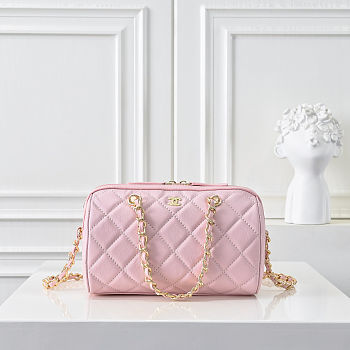 Colestore Chanel Quilted Boston Bag in Light Pink with Gold Chain 18.5x11x11cm